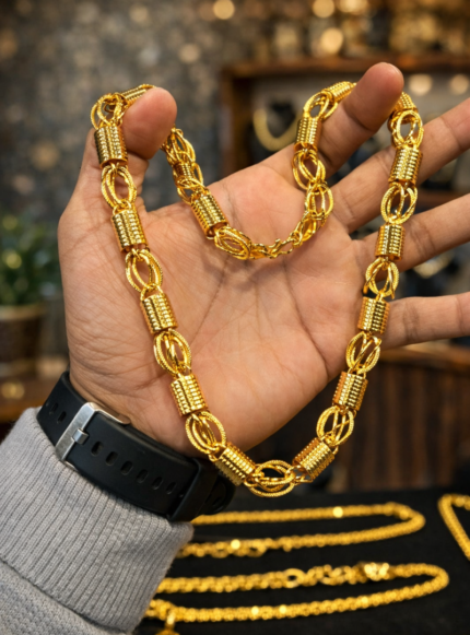 Designer Barrel Link Gold Mens Chain